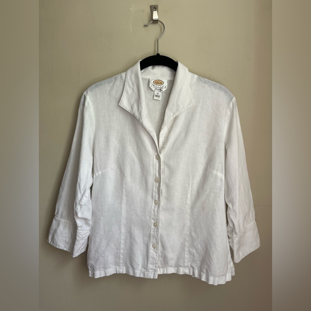 talbots petite 100% irish linen blouse